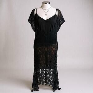 Karen Millen Crochet Midi Dress Womens Sz 4 Tribal Knit Hippie Whimsigoth Witch
